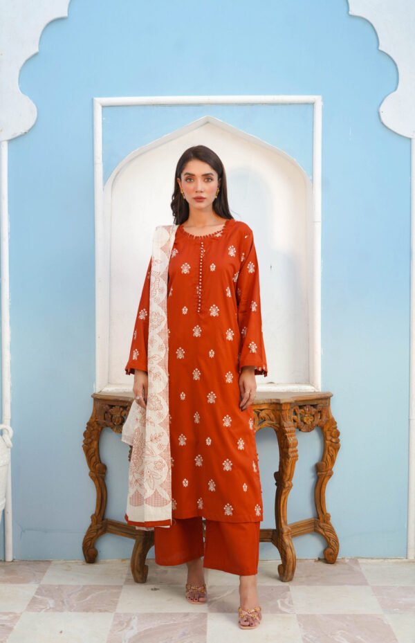 Lawn Embroidered Floral Suit with Chiffon Dupatta