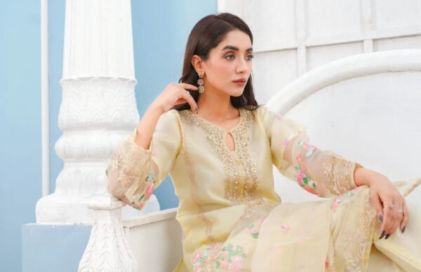 Organza Embroidered Sequin Suit with Dupatta