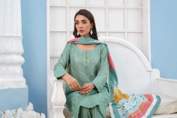 Viscose Embroidered Suit with Printed Dupatta