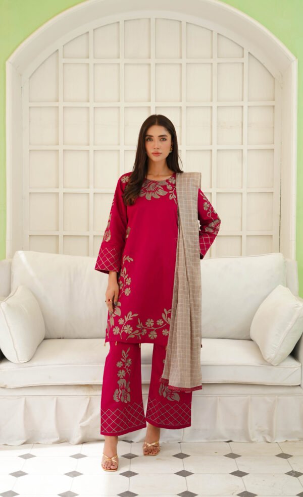 Khadi Cotton Suit with Copper Tilla Embroidery & Chiffon Dupatta